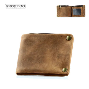 Casual Leather Wallet Men Short Purse Crazy Horse Cowhide Zipper Wallet
