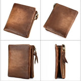 Cowhide Double Zipper Men's Purse Leather Wallet for Men