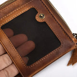 Cowhide Double Zipper Men's Purse Leather Wallet for Men