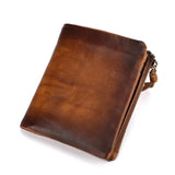 Cowhide Double Zipper Men's Purse Leather Wallet for Men