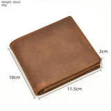Crazy Horse Leather Man Wallet Short Purse Zipper Change Bag 2 Fold