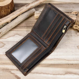Crazy Horse Leather Man Wallet Short Purse Zipper Change Bag 2 Fold