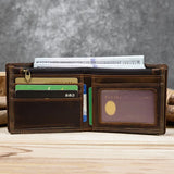 Crazy Horse Leather Man Wallet Short Purse Zipper Change Bag 2 Fold