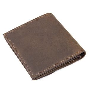 Crazy Horse Leather Men's Button Wallet RFID Shielded