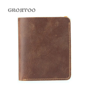 Men's Crazy Horse Leather Short Wallet Cowhide Multi-card Handbag