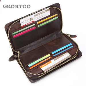 Oil Wax Leather Men's Wallet Double Zipper Multi-functional Cards Coin Purse