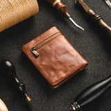 Short Leather Zip Wallet Men Women Cowhide Mini Wallet