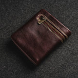 Short Leather Zip Wallet Men Women Cowhide Mini Wallet