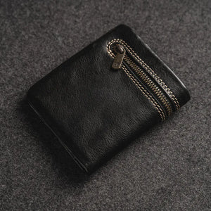Short Leather Zip Wallet Men Women Cowhide Mini Wallet