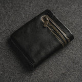 Short Leather Zip Wallet Men Women Cowhide Mini Wallet