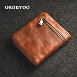 Short Leather Zip Wallet Men Women Cowhide Mini Wallet