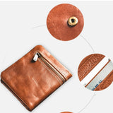 Short Leather Zip Wallet Men Women Cowhide Mini Wallet