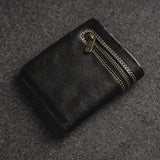 Short Leather Zip Wallet Men Women Cowhide Mini Wallet