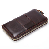 Men's Oil Wax Leather Long Wallet Clutch Bag Zipper Top Layer