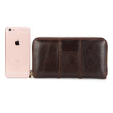 Men's Oil Wax Leather Long Wallet Clutch Bag Zipper Top Layer