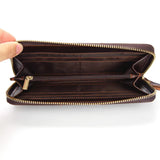 Men's Oil Wax Leather Long Wallet Clutch Bag Zipper Top Layer