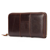 Men's Oil Wax Leather Long Wallet Clutch Bag Zipper Top Layer