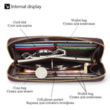 Men's Oil Wax Leather Long Wallet Clutch Bag Zipper Top Layer