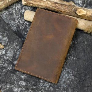 Men Passport Bag Crazy Horse Leather Wallet Large Capacity Purse