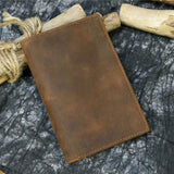 Men Passport Bag Crazy Horse Leather Wallet Large Capacity Purse