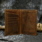 Men Passport Bag Crazy Horse Leather Wallet Large Capacity Purse