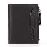 Men's Short Wallet Multi-Functional Zipper Bag Oil Wax Cowhide Wallet