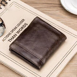 Cowhide Leather Zipper Buckle Short Wallet For Men
