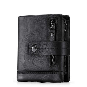Cowhide Leather Zipper Buckle Short Wallet For Men
