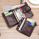 Cowhide Leather Zipper Buckle Short Wallet For Men