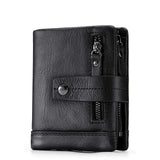 Cowhide Leather Zipper Buckle Short Wallet For Men