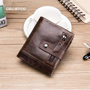 Cowhide Leather Zipper Buckle Short Wallet For Men