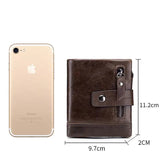 Cowhide Leather Zipper Buckle Short Wallet For Men