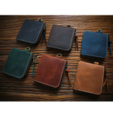 Men's Cowhide Leather Wallet Short Zipper Money Clip