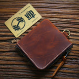 Men's Cowhide Leather Wallet Short Zipper Money Clip