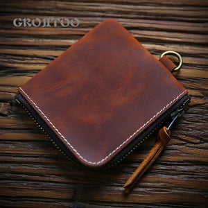 Men's Cowhide Leather Wallet Short Zipper Money Clip