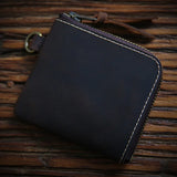 Men's Cowhide Leather Wallet Short Zipper Money Clip