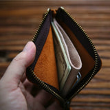 Men's Cowhide Leather Wallet Short Zipper Money Clip