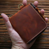 Men's Cowhide Leather Wallet Short Zipper Money Clip