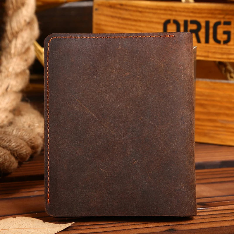 Cowhide Leather Wallet for Men Crazy Horse Leather Vintage Wallet