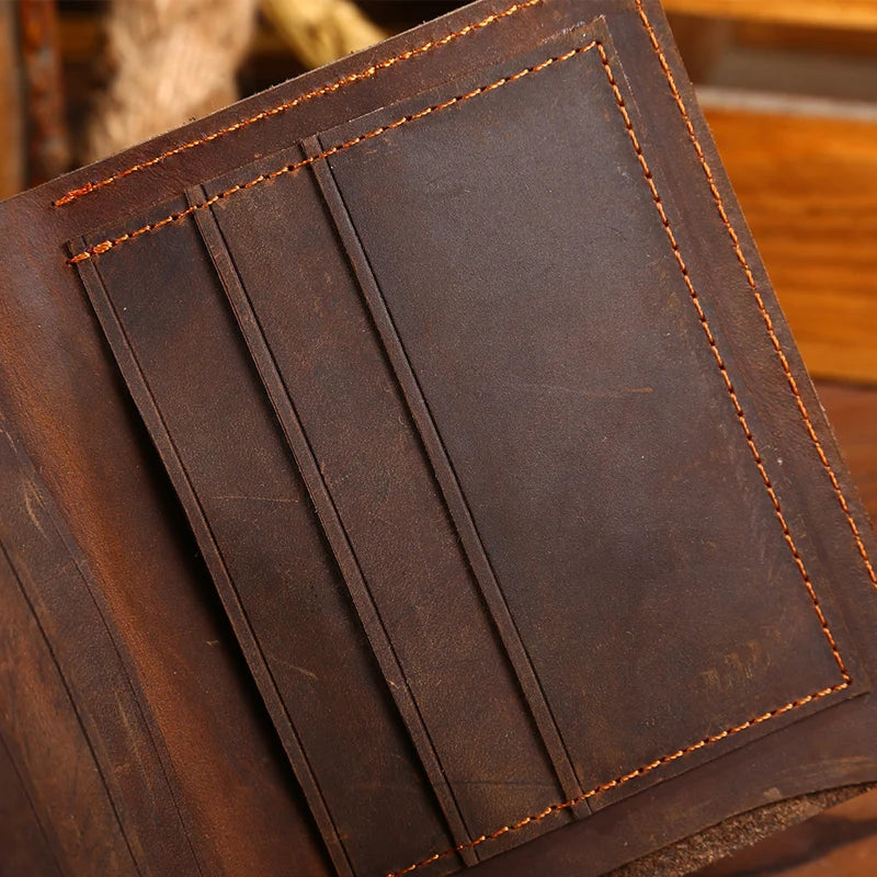 Cowhide Leather Wallet for Men Crazy Horse Leather Vintage Wallet