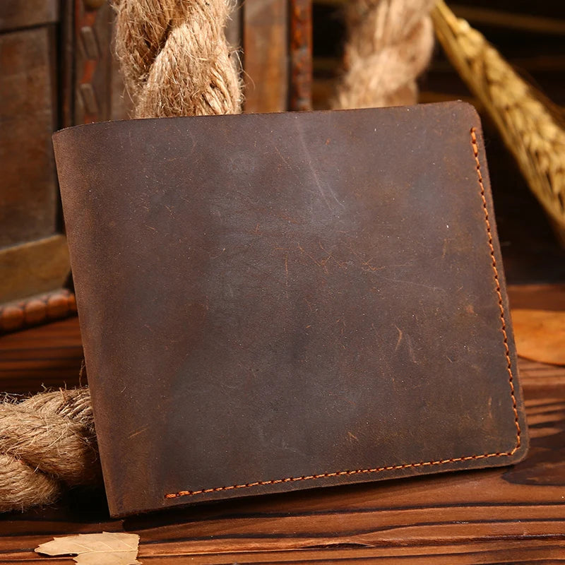 Cowhide Leather Wallet for Men Crazy Horse Leather Vintage Wallet