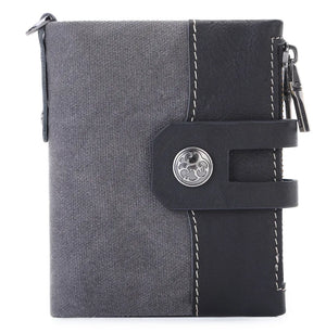 RFID Leather Wallet with Canvas Anti-Theft Design