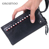 Men's Cowhide Handbag Double Zipper Long Wallet Soft Leather Business Purse
