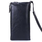 Men's Cowhide Handbag Double Zipper Long Wallet Soft Leather Business Purse