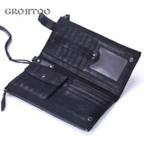Men's Cowhide Handbag Double Zipper Long Wallet Soft Leather Business Purse