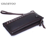 Men's Cowhide Handbag Double Zipper Long Wallet Soft Leather Business Purse
