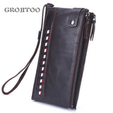 Men's Cowhide Handbag Double Zipper Long Wallet Soft Leather Business Purse