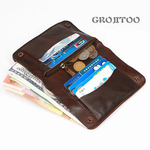 Men's Vegetable Tanned Leather Wallet Pleated Purse