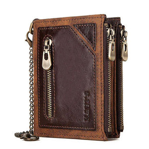 Men's RFID Leather Wallet with Double Zipper