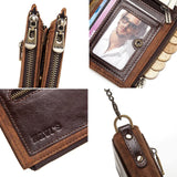 Men's RFID Leather Wallet with Double Zipper